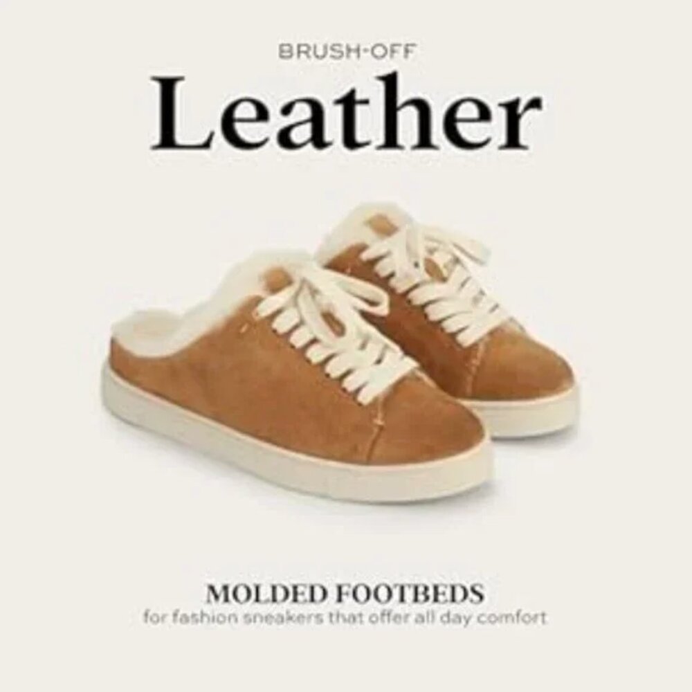 NEW Frye ivy genuine shearling sneaker mule - brown - silky suede leather
